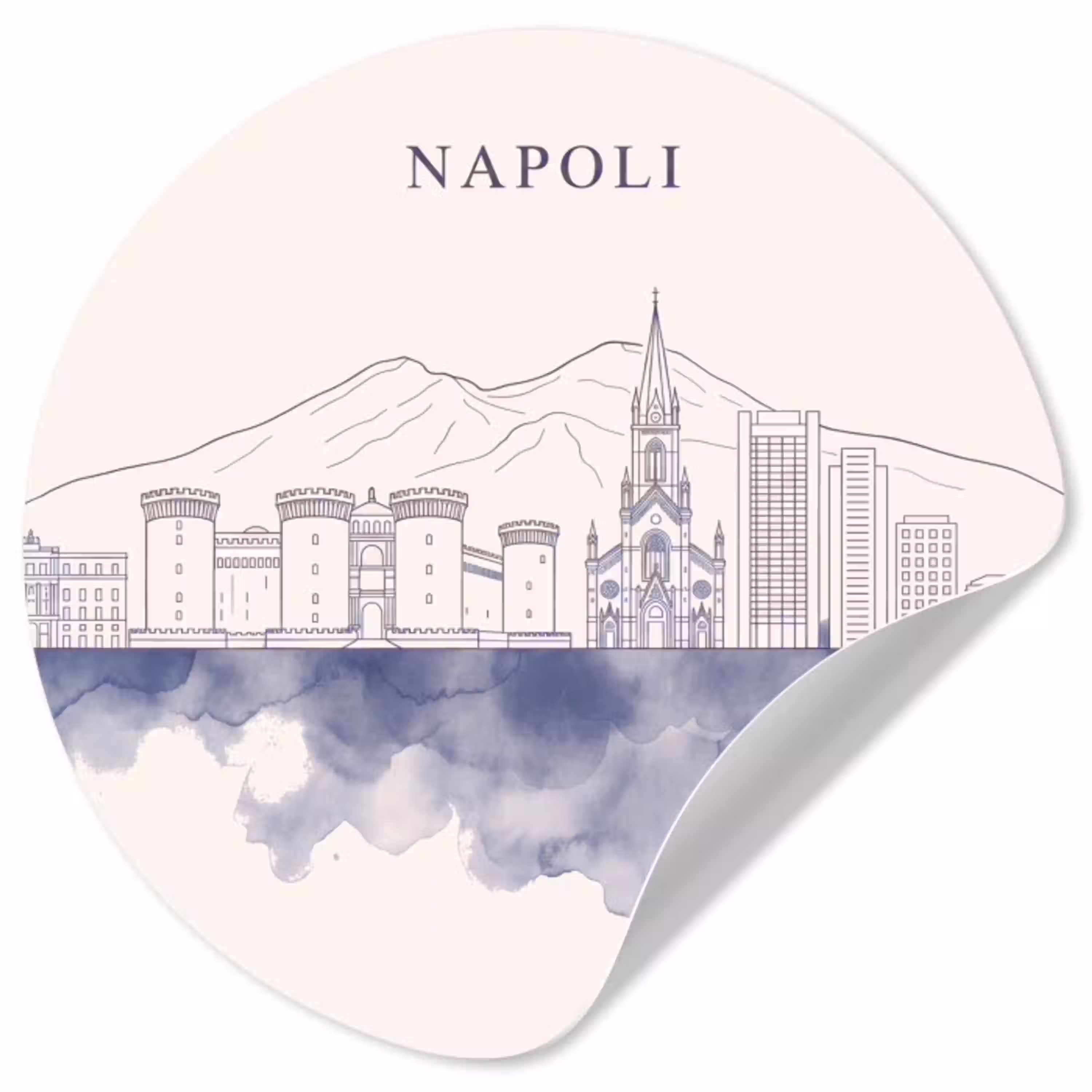 Napels - Skyline - Italie - Lijntekening - Aquarel Wandcirkel behangsticker klein -3d