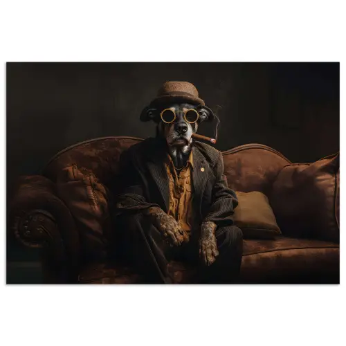 Hond - Sigaar - Hoed - Pak poster papier klein -3d