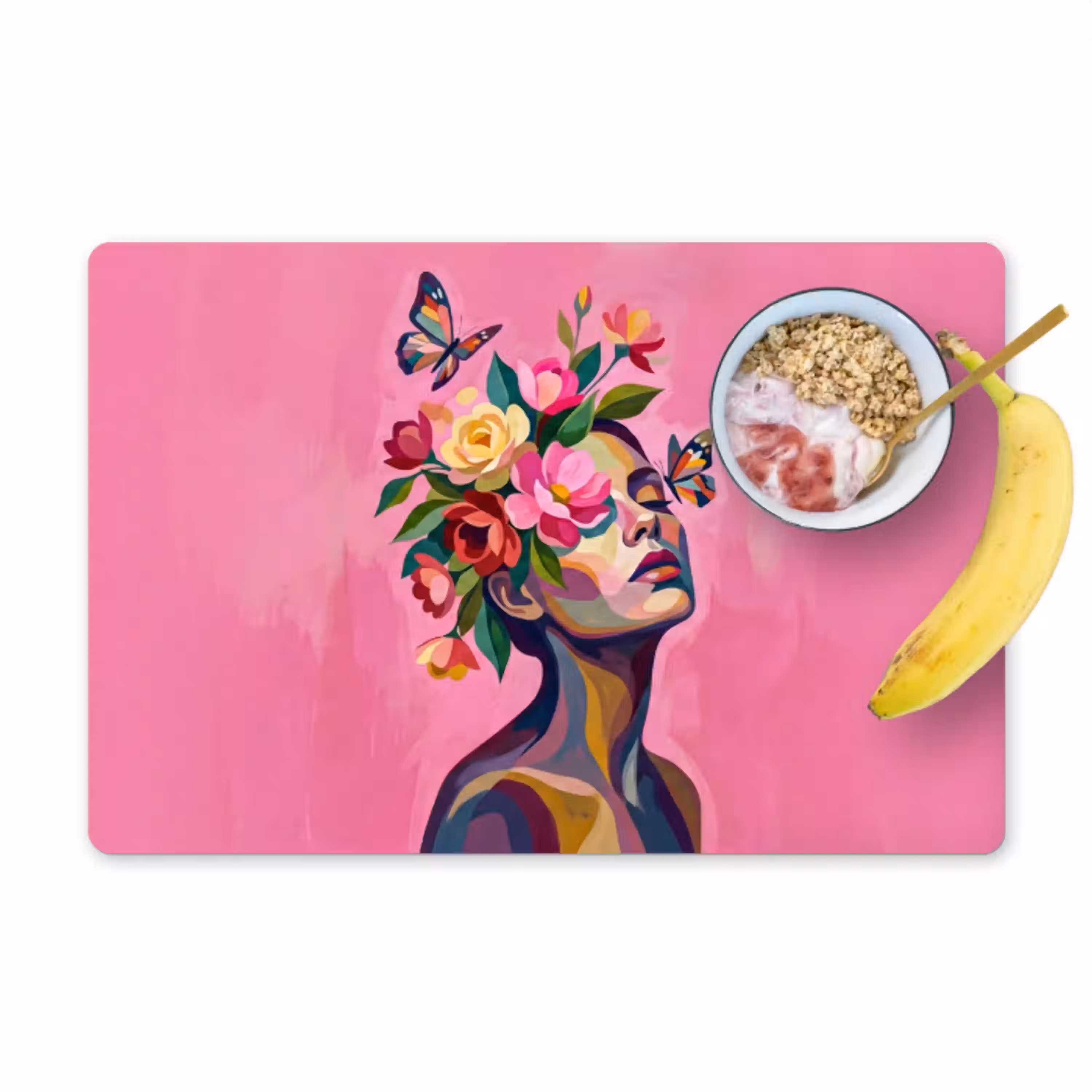 Vrouwengezicht - Vlinders - Kleurrijk Placemat vinyl groot -zzzproduct_Kitchenyeah-website