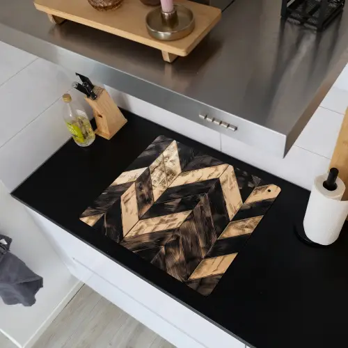 Geometrisch Houtmozaïek Inductie beschemer met haakjes middel -sfeer1