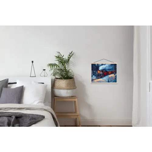 Trein - Kerst - Sneeuw - Kersttrein textielposter latten blank klein -woonkamer