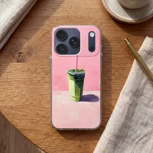 Beker - Rietje - Minimalistisch - Groen Telefoonhoesje iPhone 17 Pro klein -sfeer1
