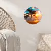Palm - Zonsondergang - Horizon - Strand - Zee - Tropisch Wandcirkel behangsticker klein -sfeer4