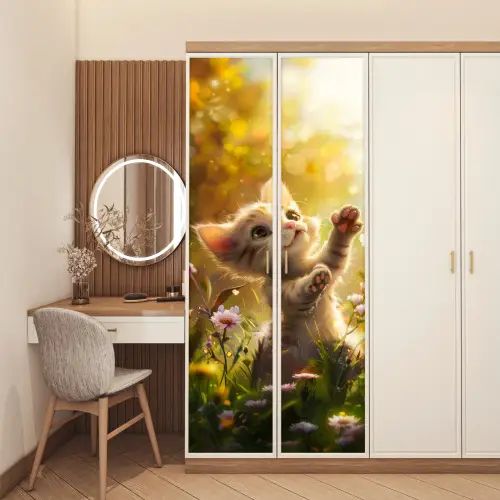 Kitten - Dier - Natuur - Bloemen deurposter klein -sfeer3