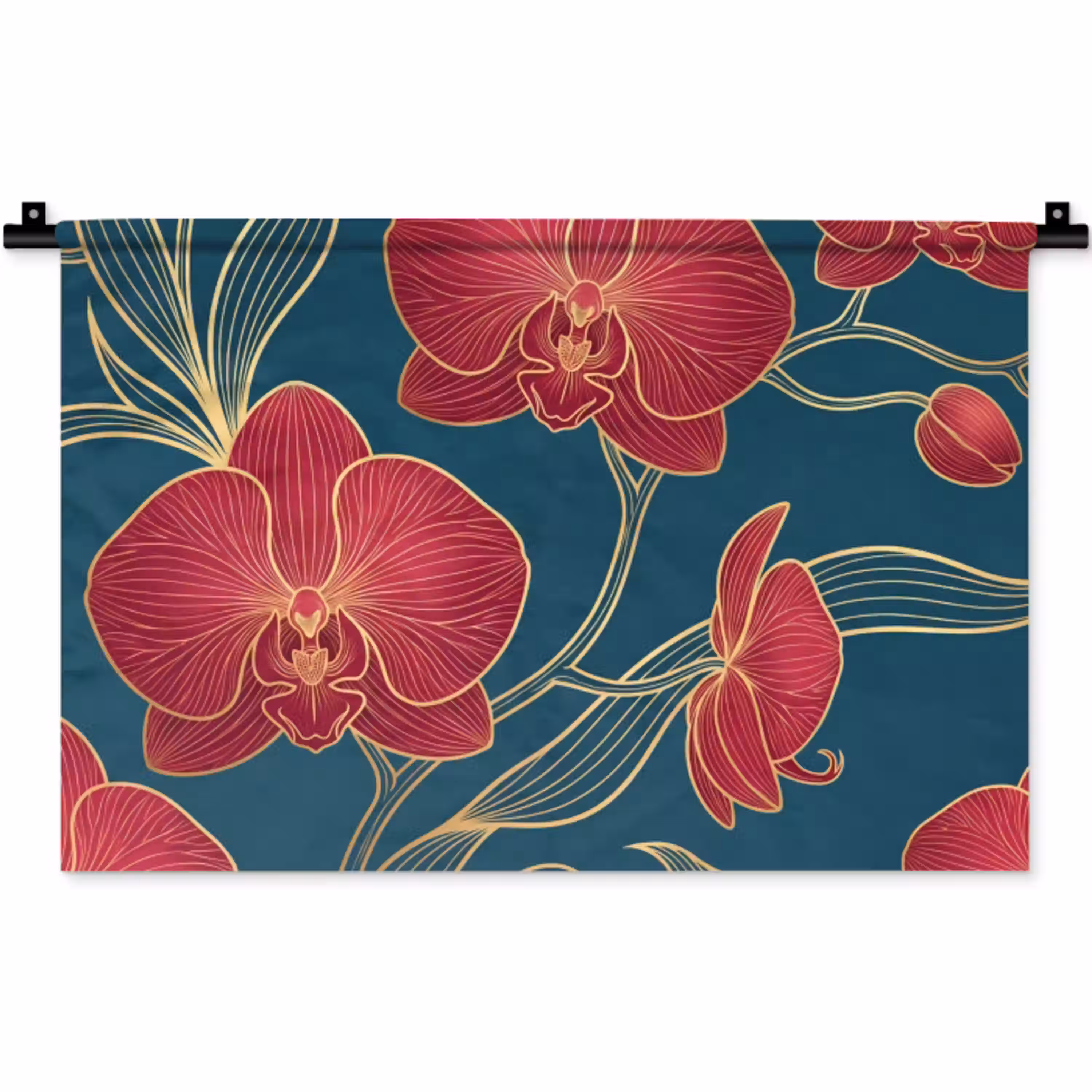 Bloemen - Rood - Goud Wandkleed katoen klein -zz3d