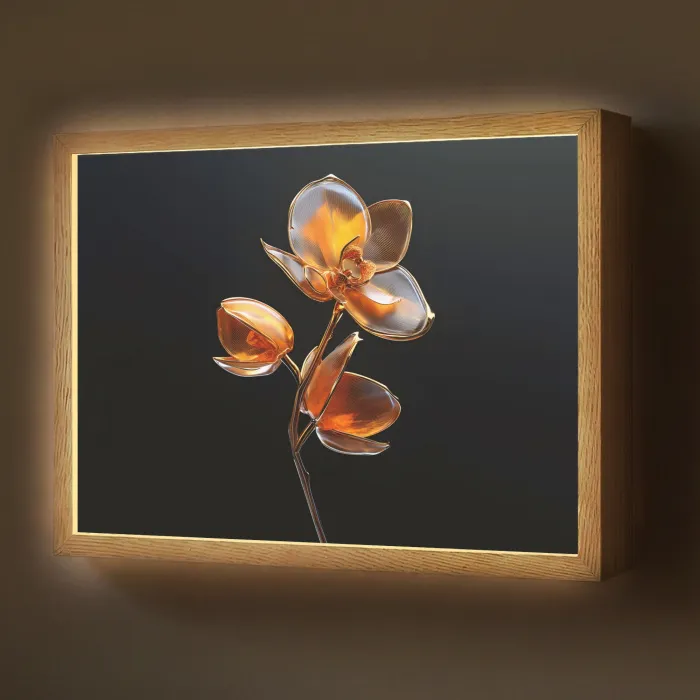 Bloem - Orchidee - Oranje Light Box met batterij (Wandlamp) middel -z3d_website