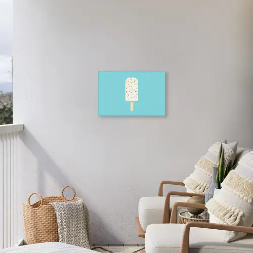 Ijsje - Stokje - Sprinkles - Lichtblauw Tuinposter op houten frame 2 cm dik klein -sfeer1