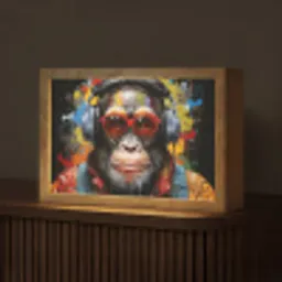 Chimpansee - Aap - dieren - Graffiti - Bril - Koptelefoon - Kleuren Light Box met kabel (Tafellamp) klein -z3d_website