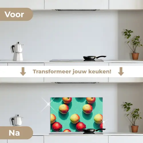 Appels - Water - Turquoise keuken achterwand spatscherm klein 900 -voor_na_NL