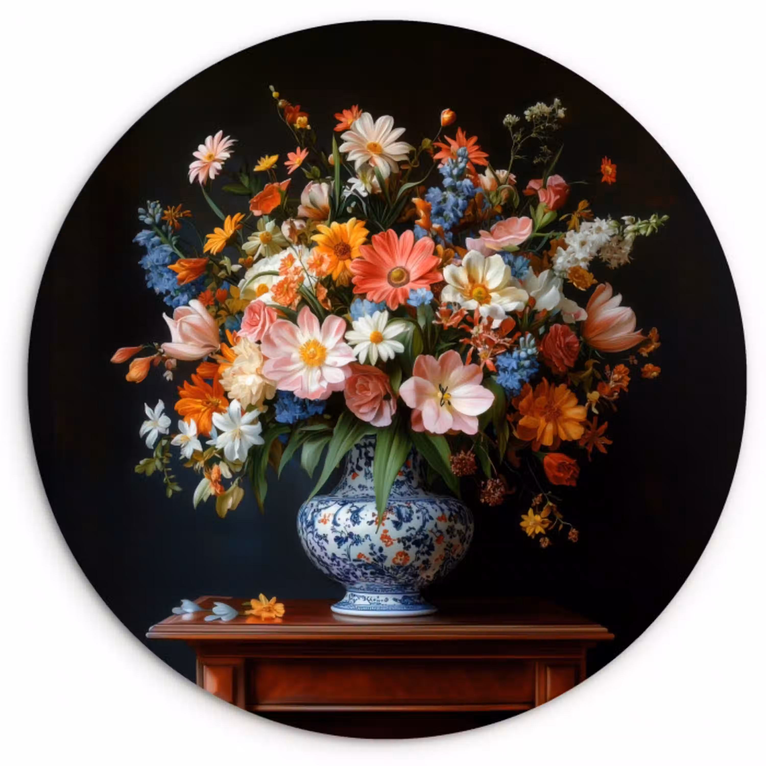 Boeket - Roze - Bloemen - Vaas Wandcirkel plexiglas klein -3d