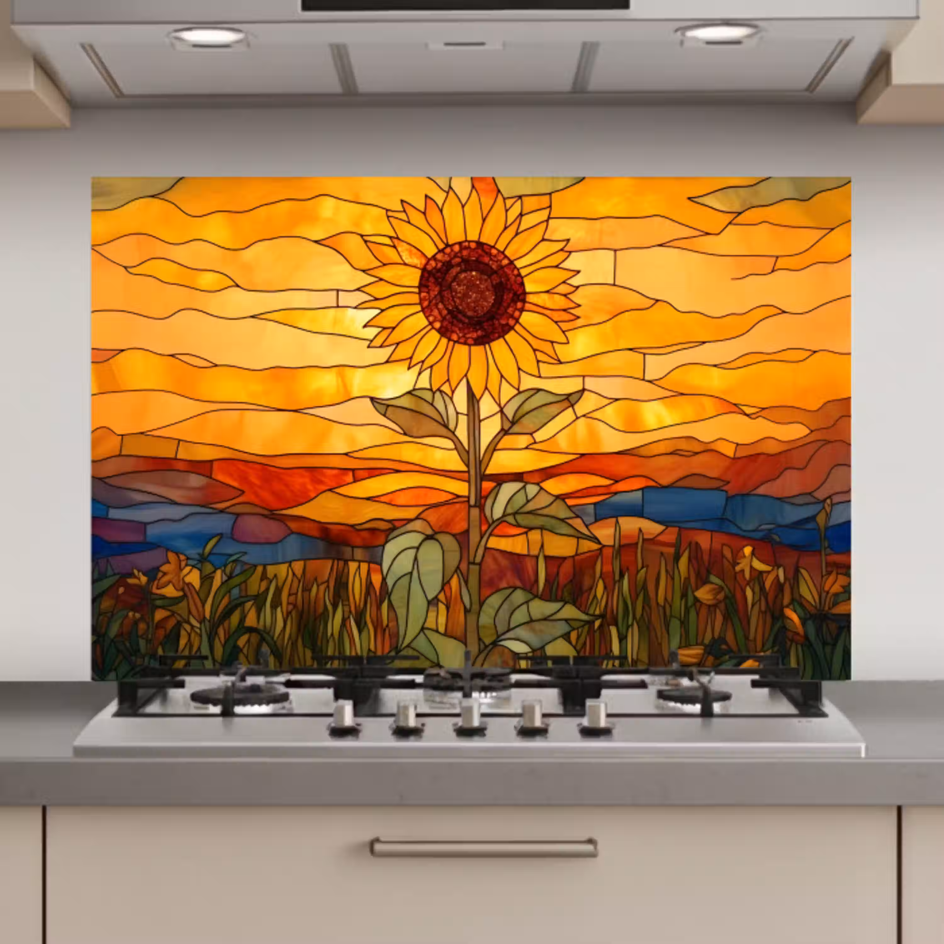 Zonnebloem - Mozaïek - Zonsondergang - Geel keuken achterwand spatscherm klein -3d_website