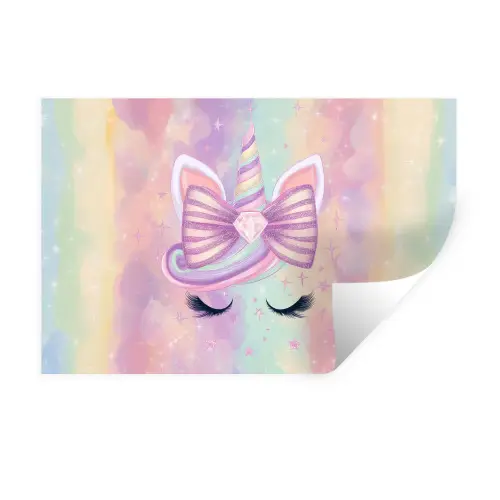 Eenhoorn - Glitters - Regenboog - Pastel Muursticker klein -3d