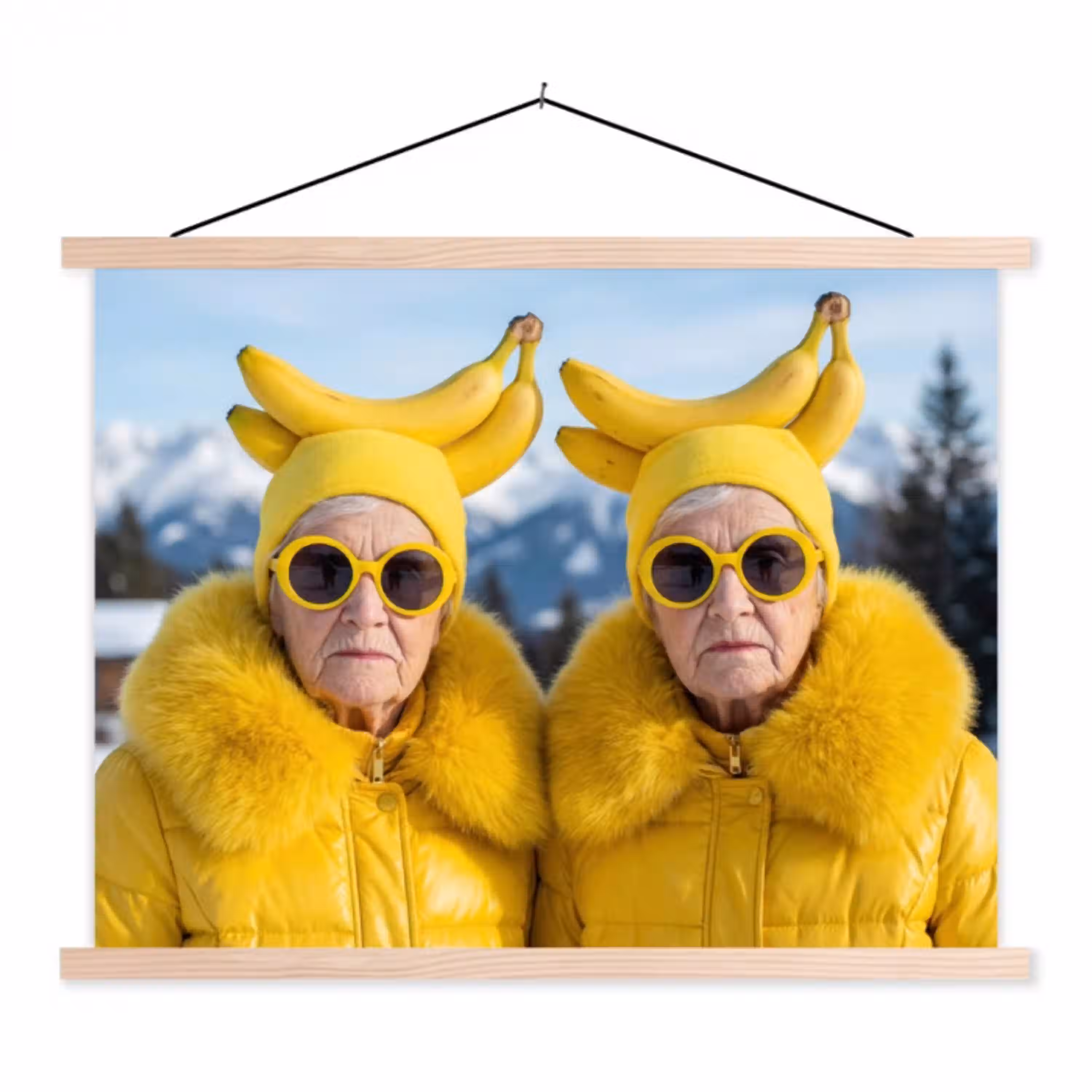 Vrouwen - Bananen - Geel textielposter latten blank klein -3d