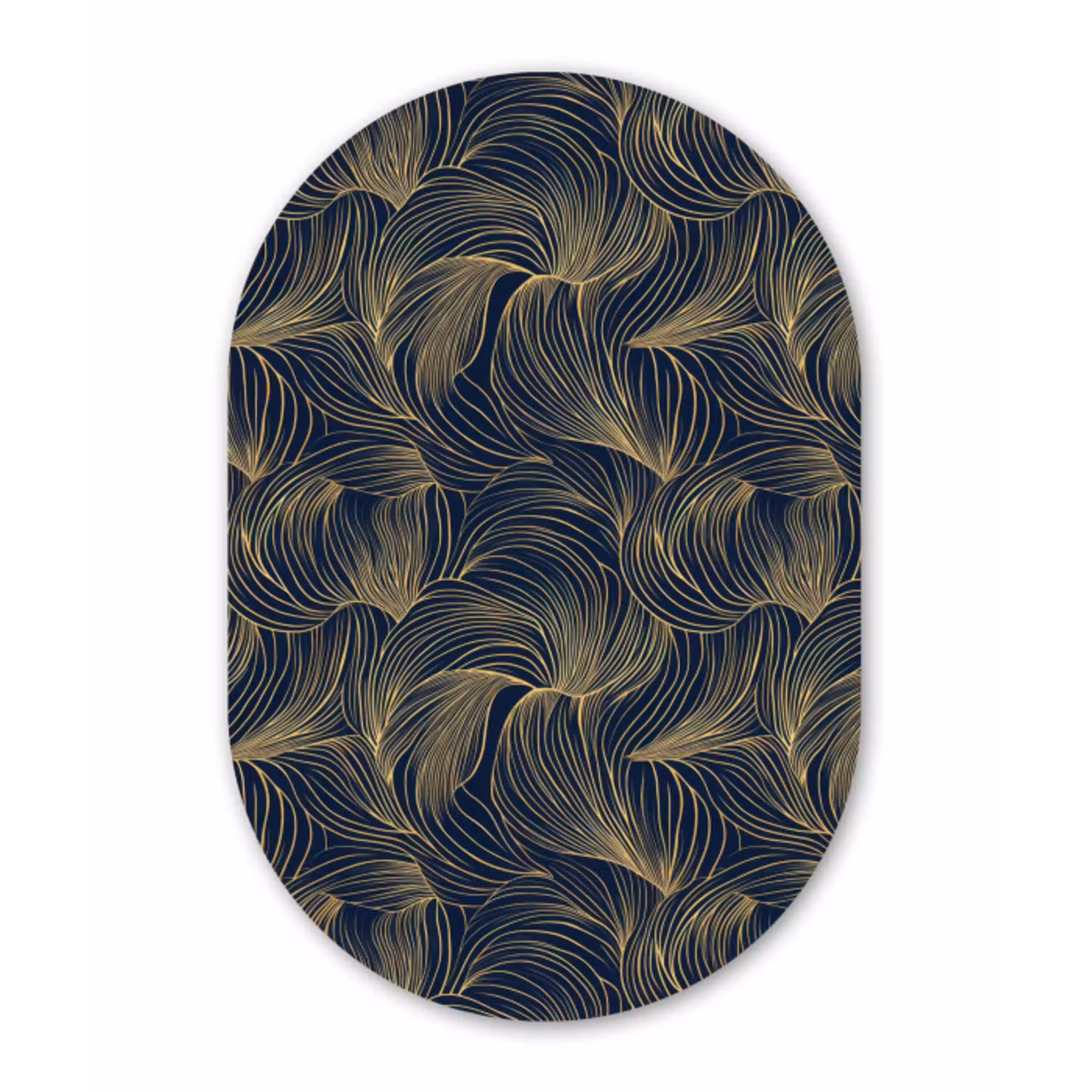 Abstract - Lijnen - Blauw - Goud Wandcirkel Ovaal Aluminium middel 839 -3d