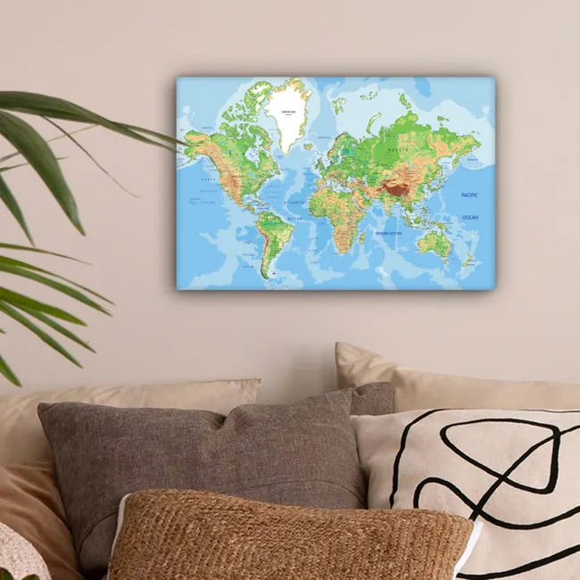 Wereldkaart - Topografie - Atlas - Kids - Jongetje - Meisjes canvas 2cm klein -sfeer1