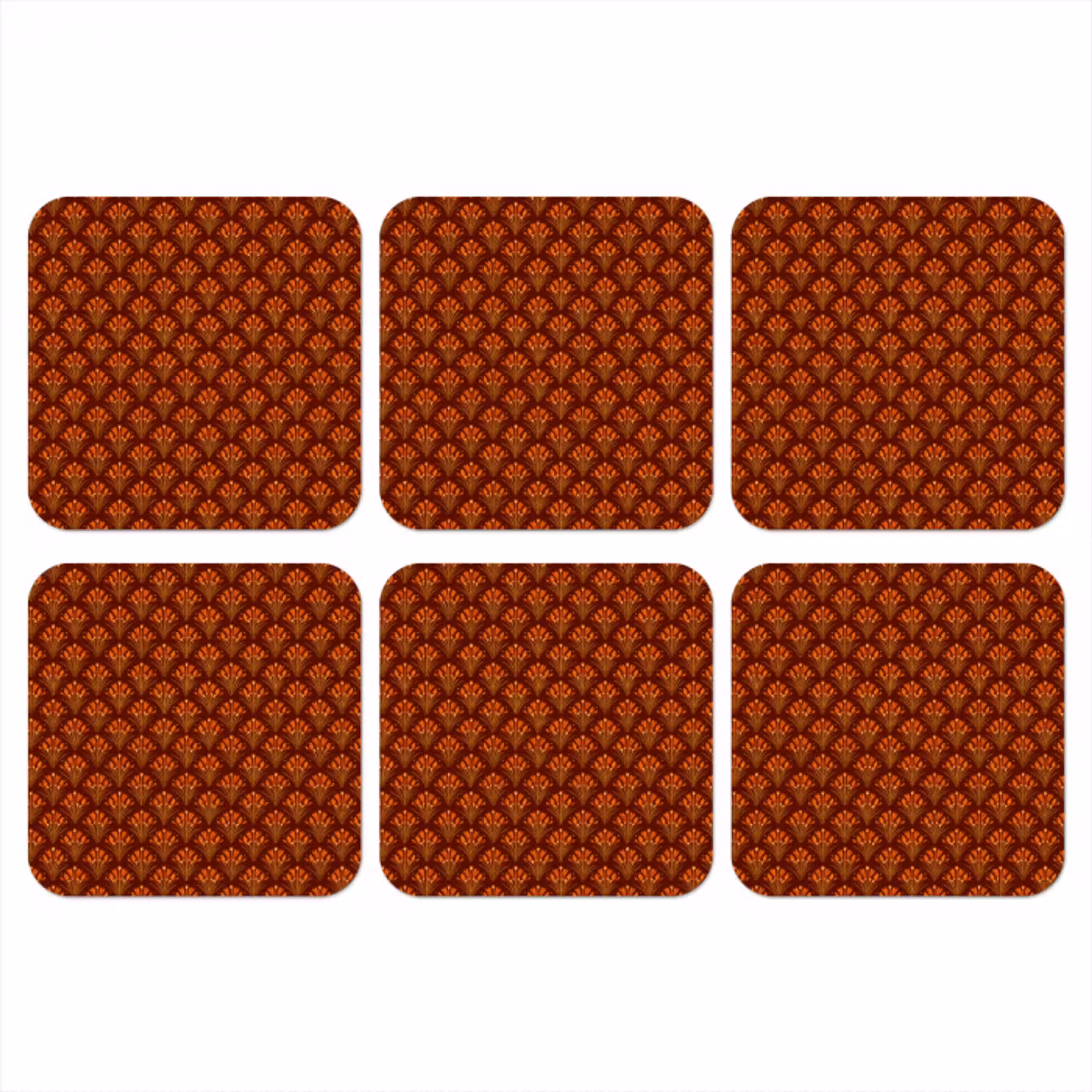 Waaiers - Art Deco - Botanisch - Roestbruin - Oranje onderzetter kurk middel 366 -3d