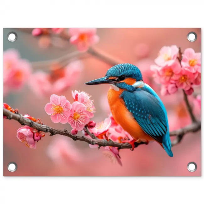 IJsvogel tussen Kersenbloesems tuinposter los doek klein -3d