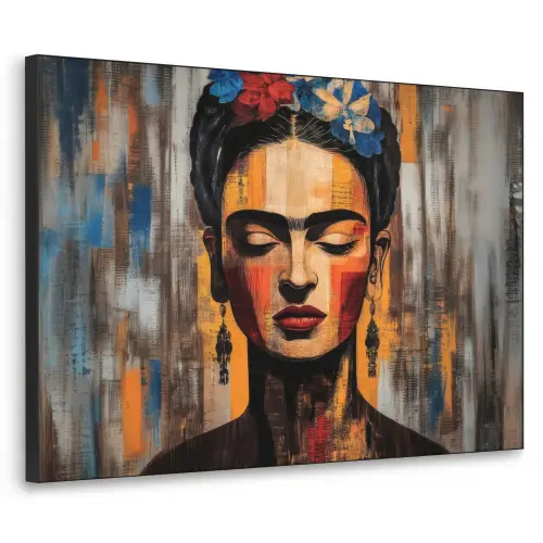 Portret - Vrouw - Bloemen Textielframe zwart klein -3d