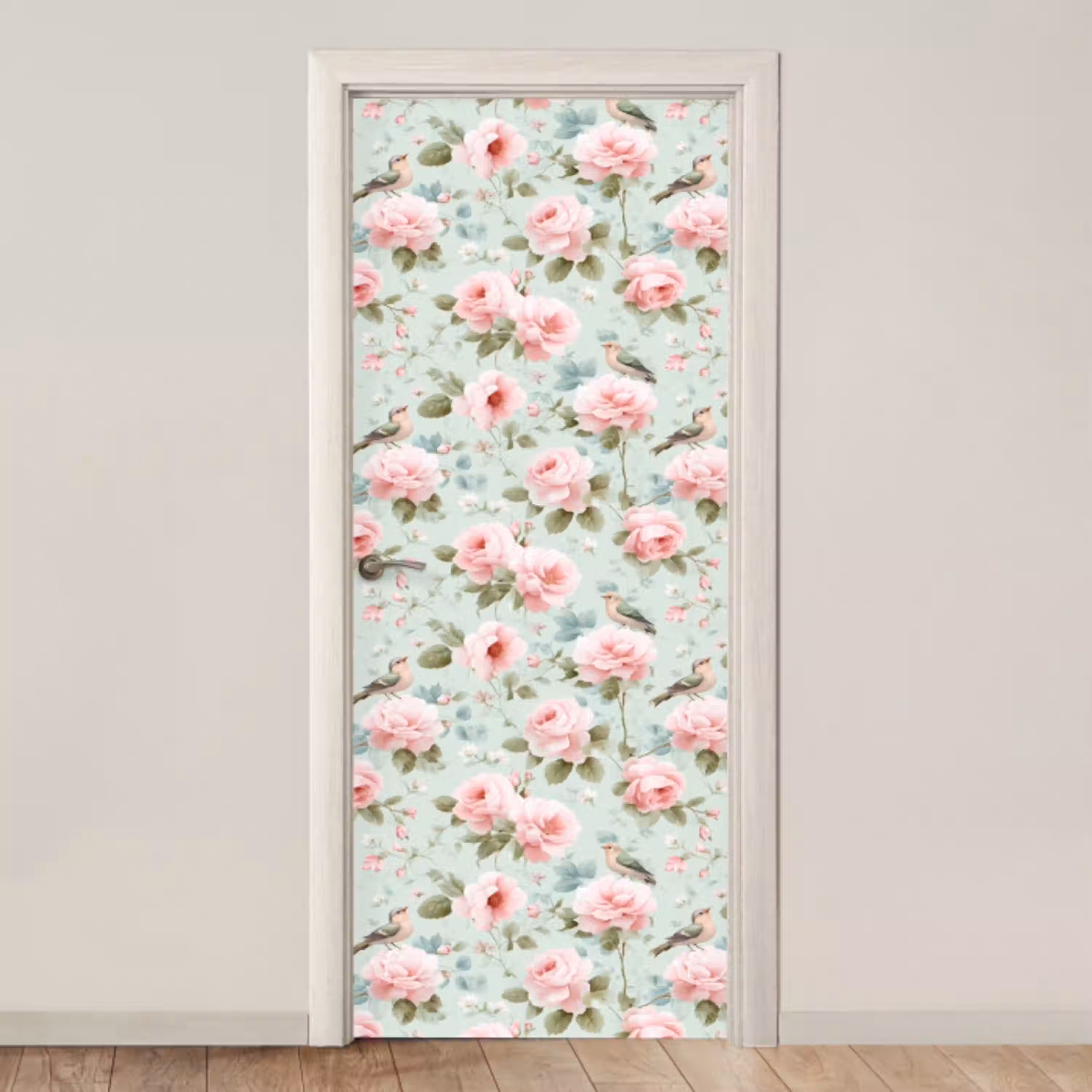 Rozen - Vogels - Pastel - Kleurrijk deurposter klein 289 -3d_beige