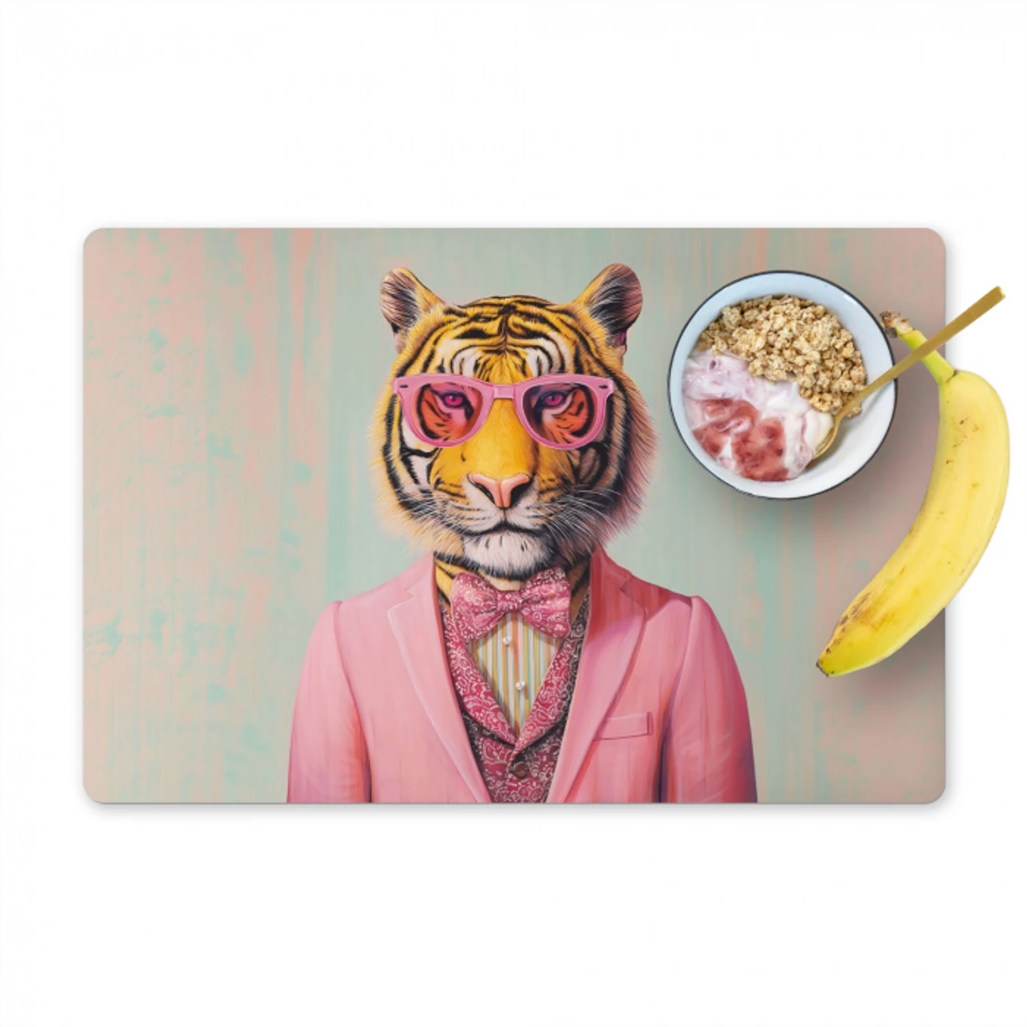 Tijger - Strik - Jasje - Roze Placemat vinyl groot -zzzproduct_Kitchenyeah-website