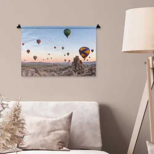 Luchtballonnen - Rotsen - Zonsopgang Wandkleed katoen klein -sfeer4