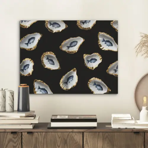 Oesters - Vissen - Blauw - Goud PET vilt klein -sfeer1