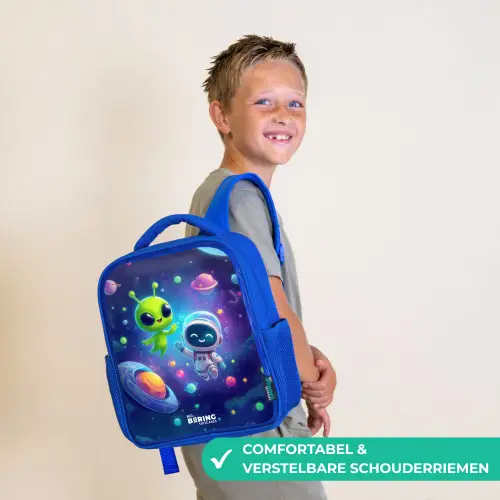Vrolijke Ontmoeting in de Ruimte Kinderrugzak - Blauw middel -sfeer3_NL
