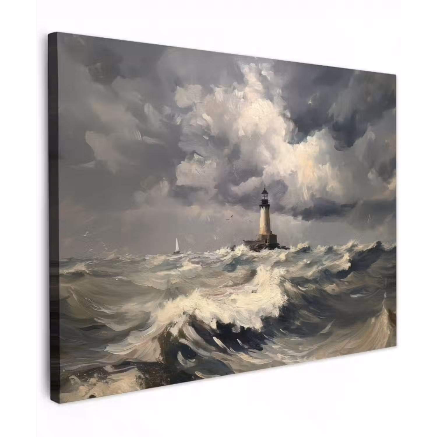 Leinwandbild - Leuchtturm - Wellen - Sturm