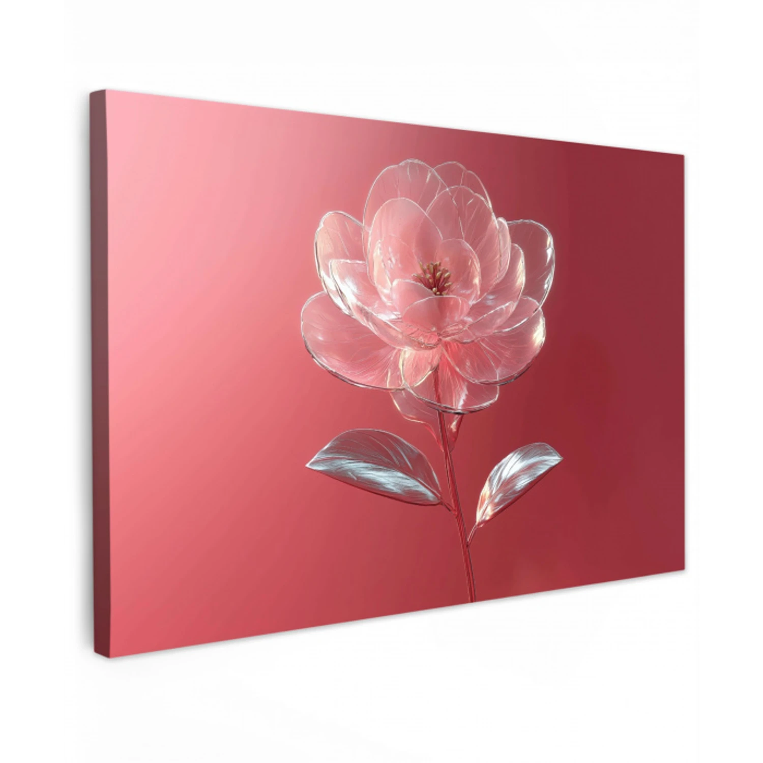 Sierlijk - Bloem - Roze - Glazen Tuinposter op houten frame 2 cm dik klein -3d