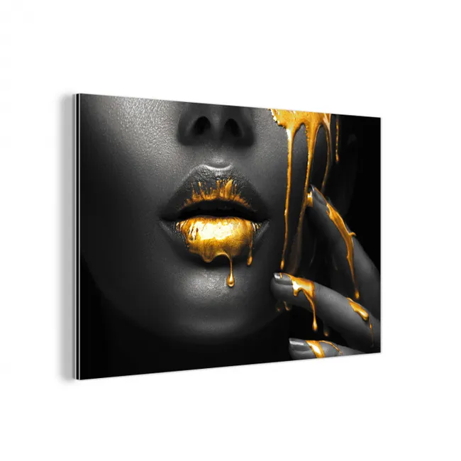Vrouw - Zwart - Goud - Gezicht - Lippen aluminium wit klein -3d