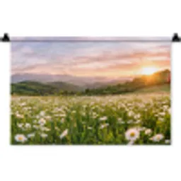 Madelief - Veld - Heuvels - Groen Wandkleed katoen klein -zz3d
