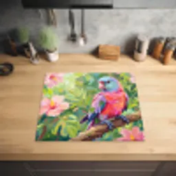 Papagaai - Hibiscusbloemen - Kleurrijk Inductie beschermer vinyl 3mm middel -sfeer5