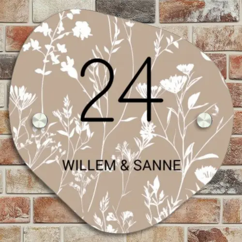 Beige bloemmotief - Klassiek Naambord Organisch middel -sfeer10