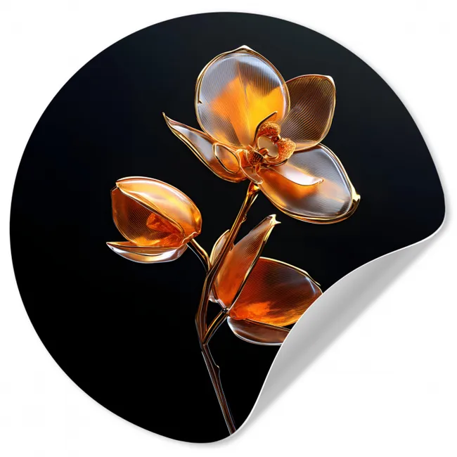 Bloem - Orchidee - Oranje Wandcirkel behangsticker klein -3d