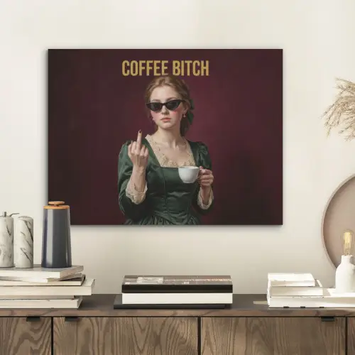Koffie - Vrouw - Middelvinger PET vilt klein -sfeer1