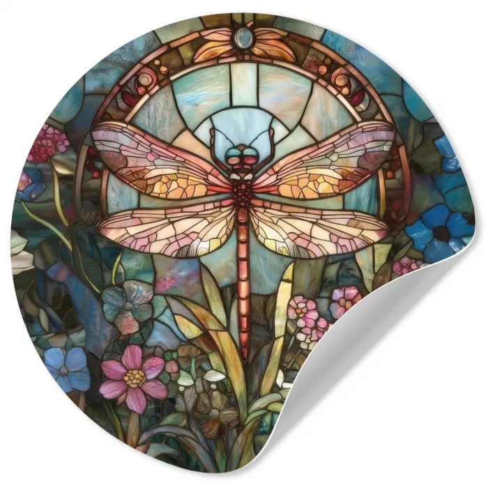 Libelle - Mozaïek - Bloemen - Kleurrijk Wandcirkel behangsticker klein -3d