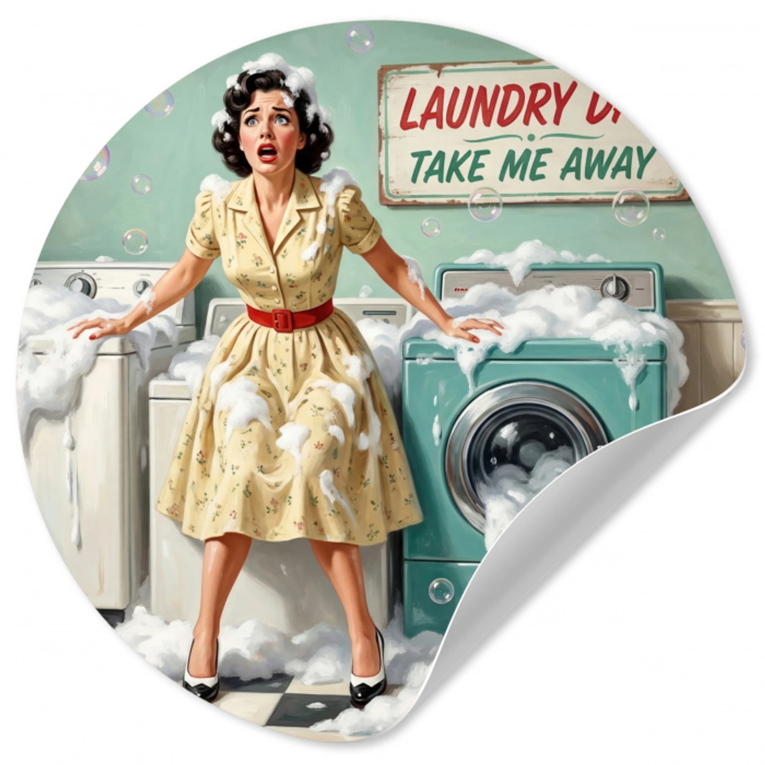 Retro - Blauw - Vrouw Wandcirkel behangsticker klein -3d