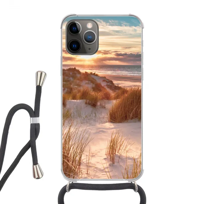 Duin - Planten - Zonsondergang - Strand - Zee Hoesje iPhone 12 Pro met koord klein -3d