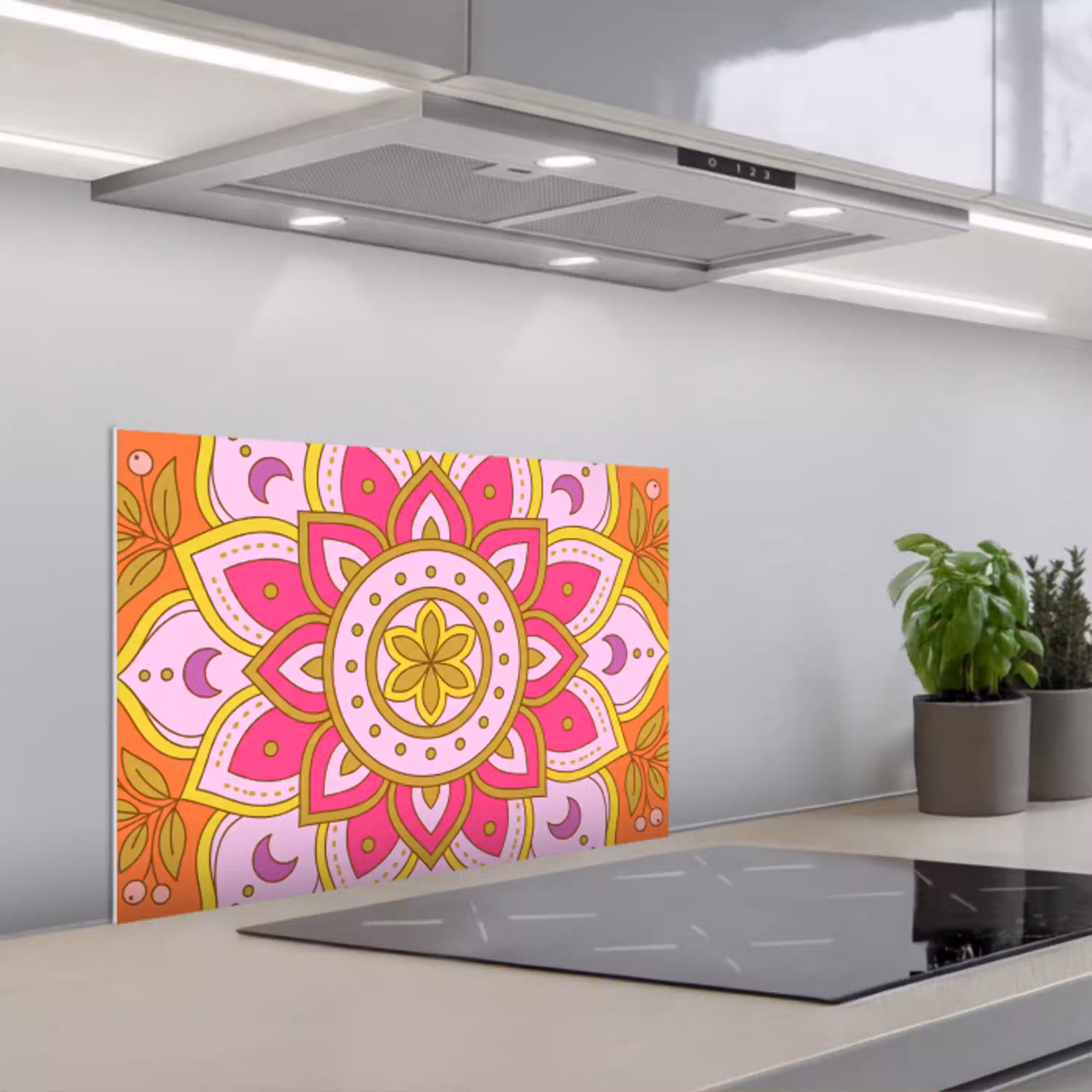 Patroon - Bloemmotief - Decoratie - Abstract - Roze keuken achterwand spatscherm klein -3d_schuin