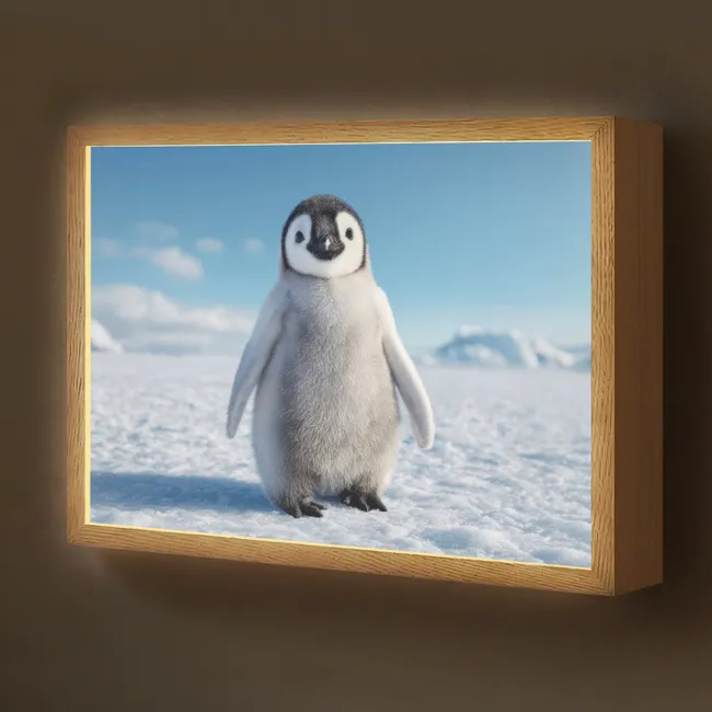 Lightbox - Wandlamp kinderkamer - Pinguïn - Sneeuw - Landschap - Wit