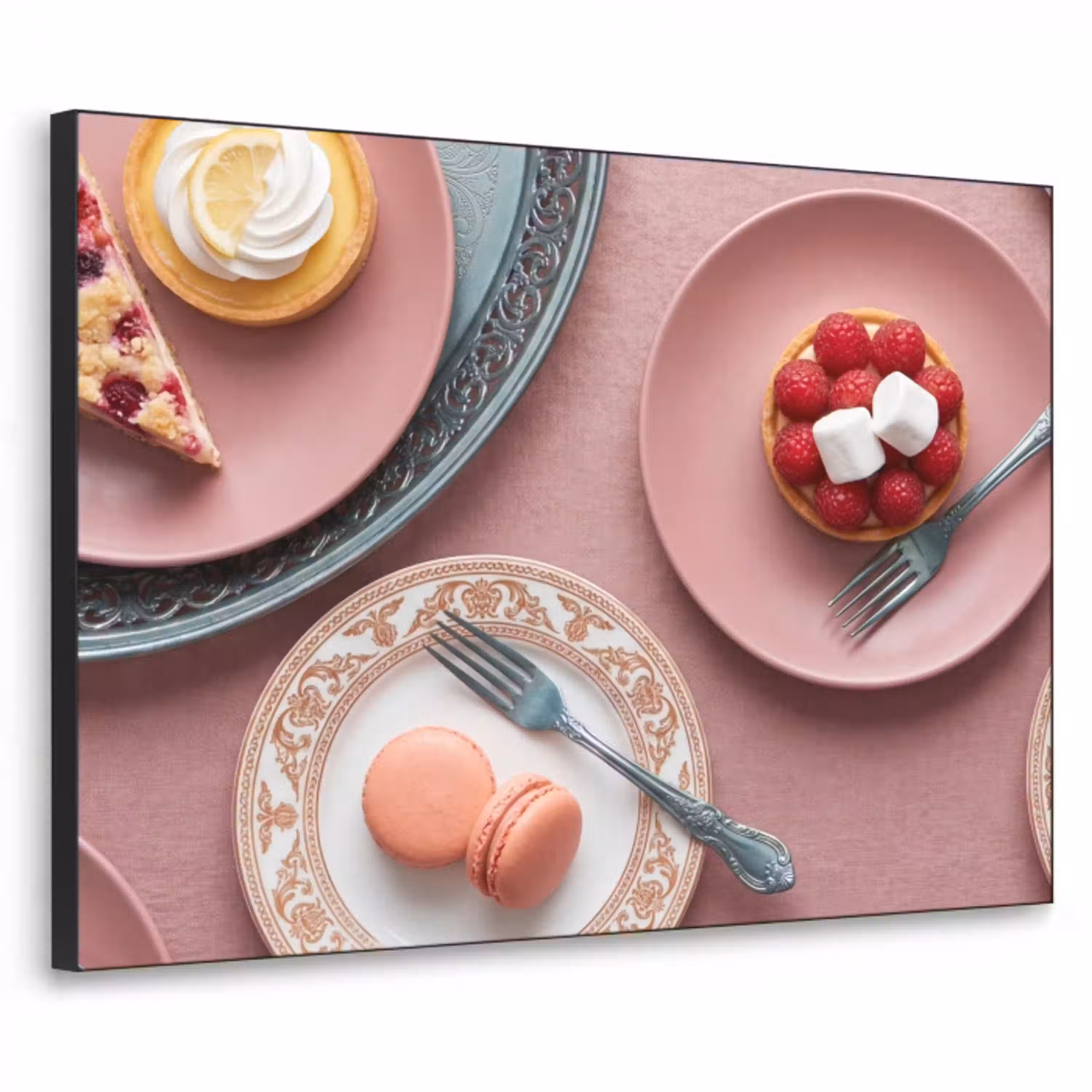 Dessert - Taart - Gebak - Zoet - Roze Textielframe zwart klein -3d