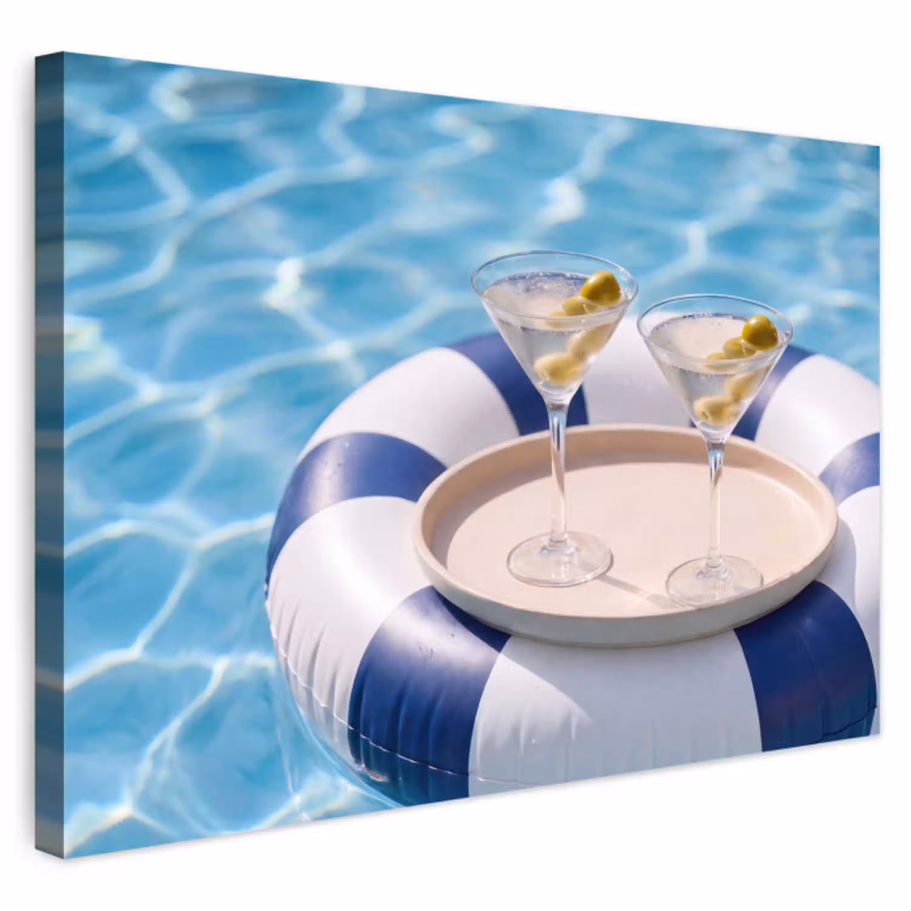 Cocktail - Zwembad - Zomer - Blauw Tuinposter op houten frame 2 cm dik klein -3d