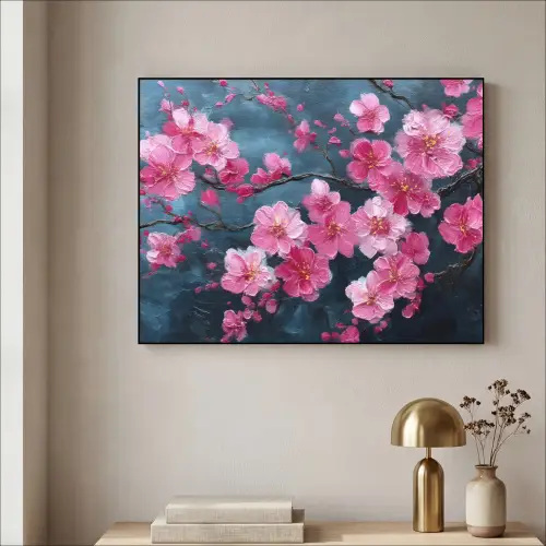 Bloem - Bloesems - Roze - Abstract Textielframe zwart klein -sfeer2