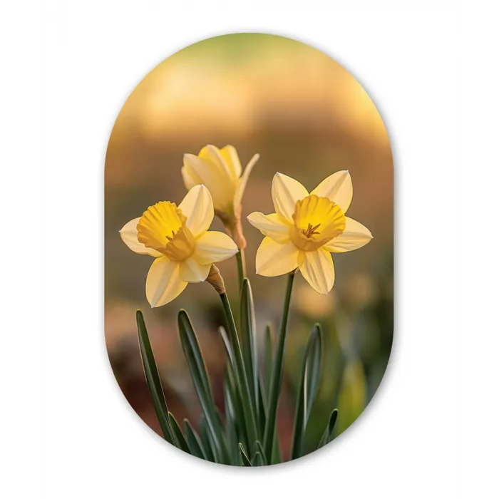 Bloemen - Geel - Wazig Wandcirkel Ovaal Glas middel -3d