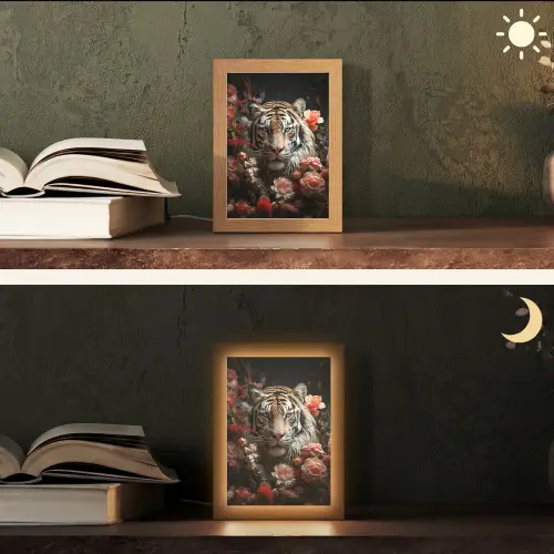 Tijger - Dier - Natuur - Bloemen - Botanisch Light Box met kabel (Tafellamp) klein -sfeer3