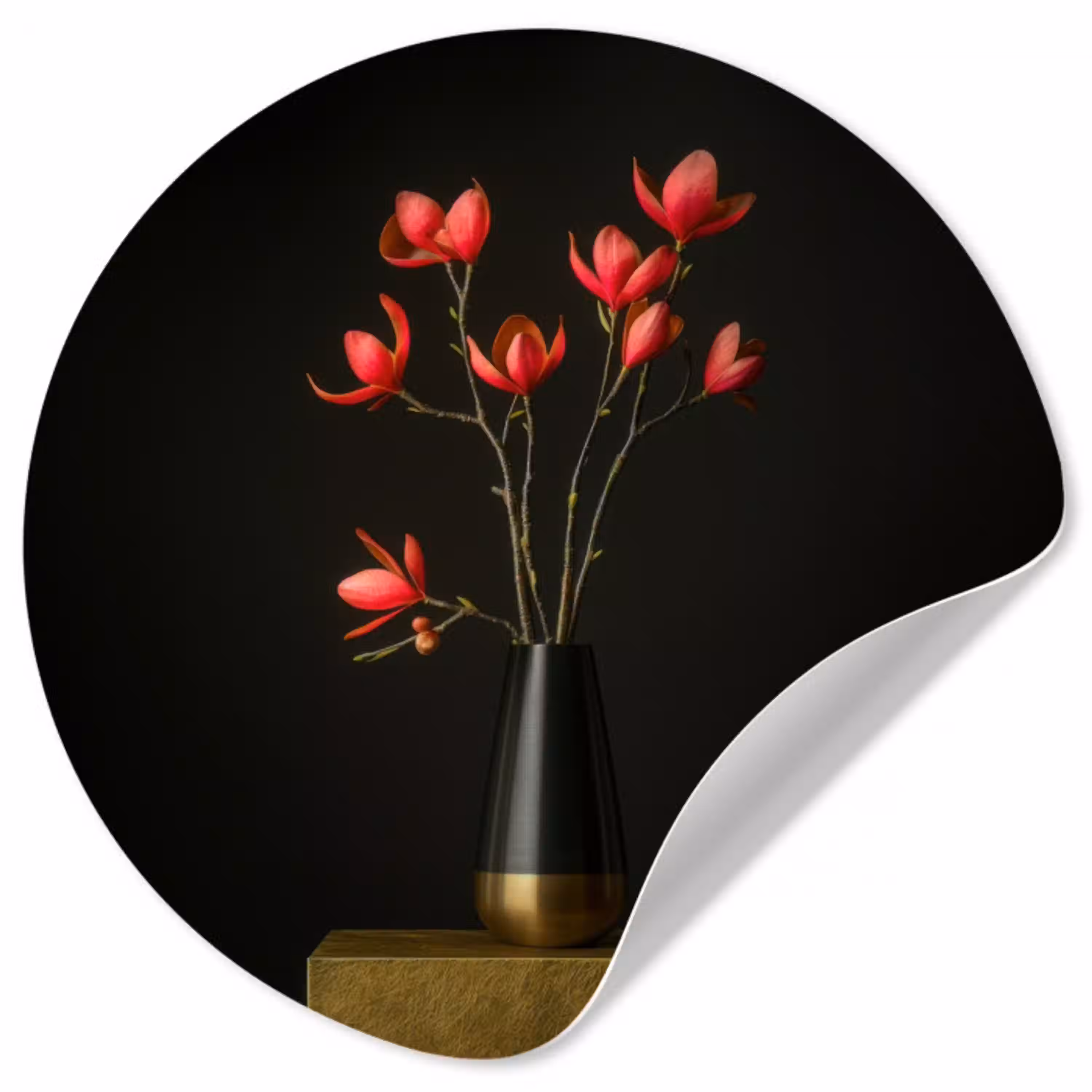 Rode - Bloemen - Vaas Wandcirkel behangsticker klein -3d