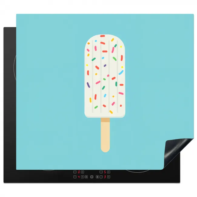 Ijsje - Stokje - Sprinkles - Lichtblauw Inductie beschermer vinyl 3mm middel -3d