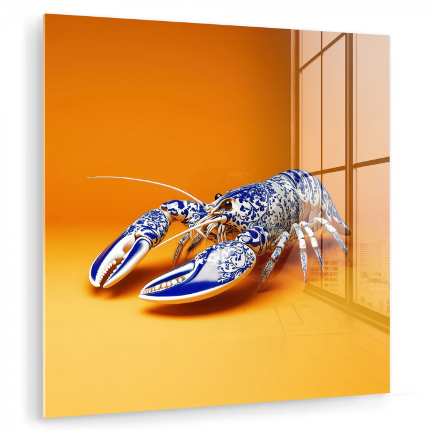 Kreeft - Delftsblauw - Schild - Stoer - Oranje plexiglas 5mm klein -zzzproduct_nieuw