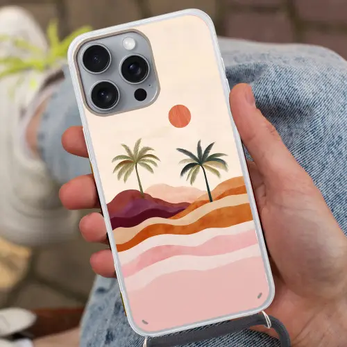 Palmbomen - Abstract - Zon - Heuvels Hoesje iPhone 16 Pro Max met koord klein -sfeer3