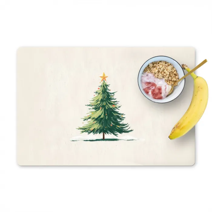 Kerstboom - Illustratie - Ster - Sneeuw Placemat vinyl groot -zzzproduct_Kitchenyeah-website